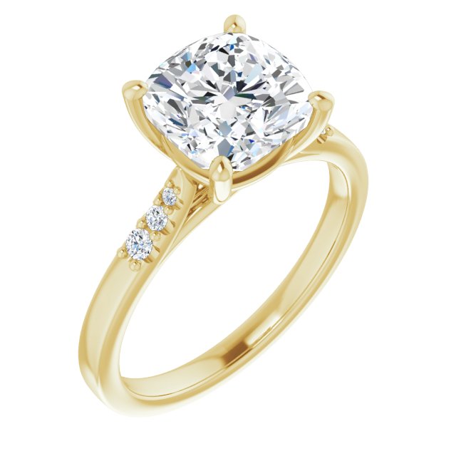 10K Yellow Gold Customizable 7-stone Cushion Cut Cathedral Style with Triple Graduated Round Cut Side Stones
