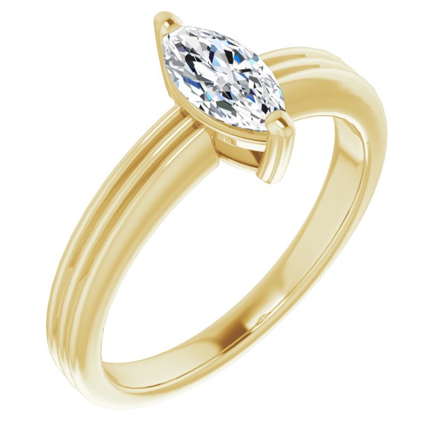 10K Yellow Gold Customizable Marquise Cut Solitaire with Double-Grooved Band