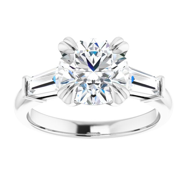 Cubic Zirconia Engagement Ring- The Betyhelena (Customizable 3-stone Round Cut Design with Tapered Baguettes)