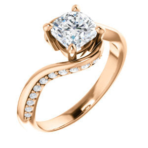 Cubic Zirconia Engagement Ring- The Nicola (Customizable Cushion Cut Style with Twisting Bypass Band featuring Inset Pavé Accents)