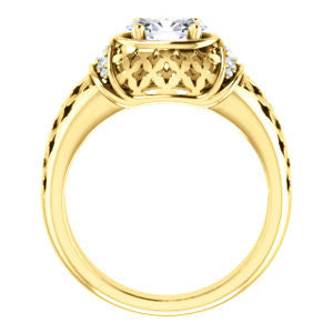 Cubic Zirconia Engagement Ring- The Leilani (Customizable Oval Cut Vintage Crown Setting with Oversized Crosshatch Band)