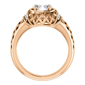 Cubic Zirconia Engagement Ring- The Leilani (Customizable Oval Cut Vintage Crown Setting with Oversized Crosshatch Band)