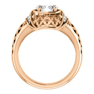 Cubic Zirconia Engagement Ring- The Leilani (Customizable Oval Cut Vintage Crown Setting with Oversized Crosshatch Band)
