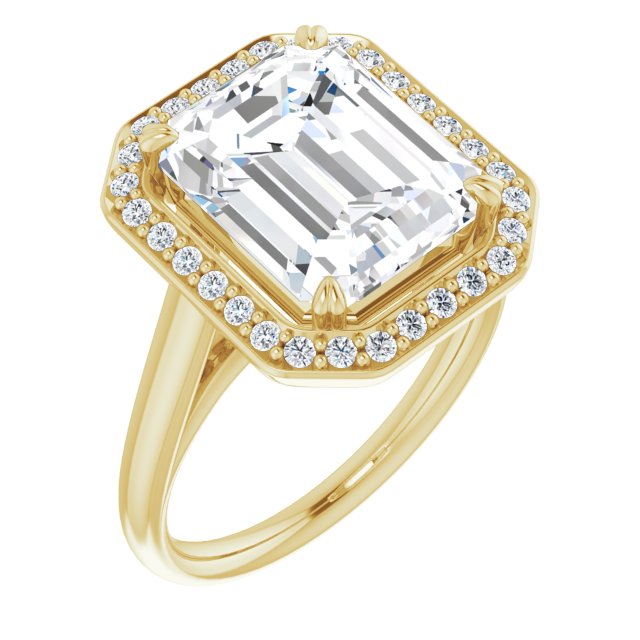 10K Yellow Gold Customizable Emerald/Radiant Cut Design with Loose Halo