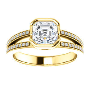 Cubic Zirconia Engagement Ring- The Monami (Customizable Bezel Asscher Cut with Split-pavé Band Accents & Euro Shank)