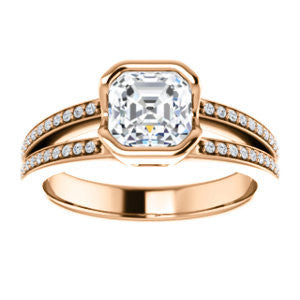 Cubic Zirconia Engagement Ring- The Monami (Customizable Bezel Asscher Cut with Split-pavé Band Accents & Euro Shank)