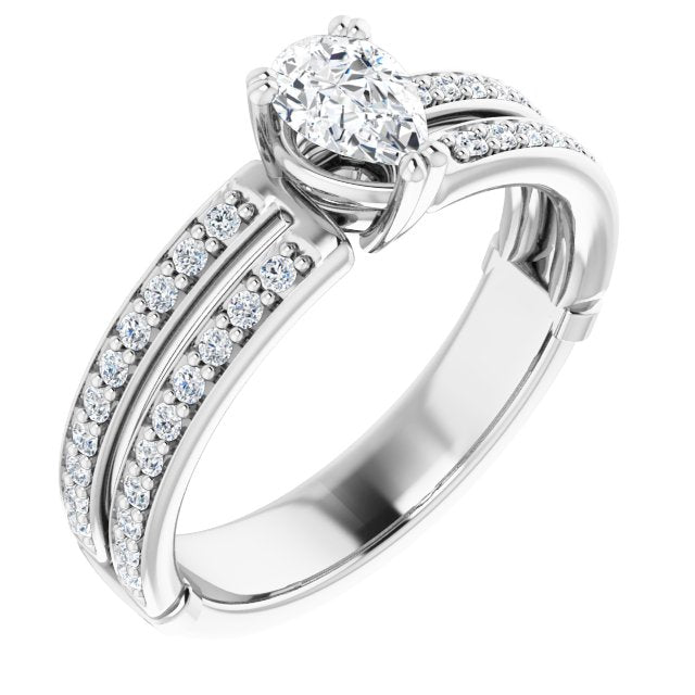10K White Gold Customizable Pear Cut Design featuring Split Band with Accents