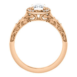 Cubic Zirconia Engagement Ring- The Sabrina (Customizable Radiant Cut Design with Flourished Semi-Halo, Band Accents and 3-sided Filigree)