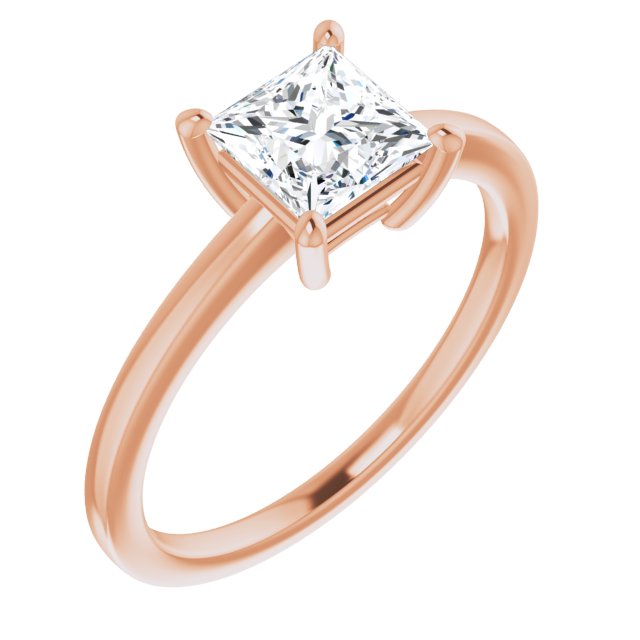 10K Rose Gold Customizable Bowl-Prongs Princess/Square Cut Solitaire with Thin Band