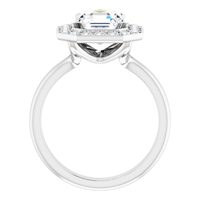 Cubic Zirconia Engagement Ring- The Gretchen (Customizable Cluster-Halo Accented Asscher Cut Style with Tapered Dual Band)