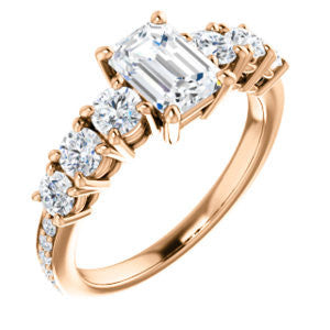 Cubic Zirconia Engagement Ring- The Lorelei (Customizable Enhanced 7-stone Emerald Cut Style with Pavé Band)