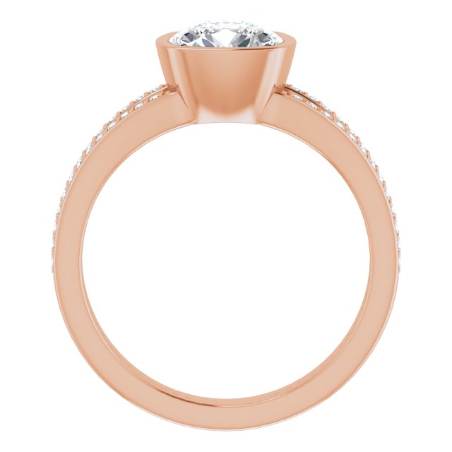Cubic Zirconia Engagement Ring- The Jenni Lou (Customizable Bezel-set Cushion Cut Design with Split Shared Prong Band)