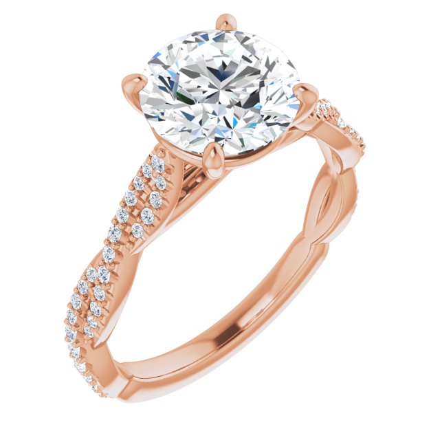 14K Rose Gold Customizable Round Cut Style with Thin and Twisted Micropavé Band