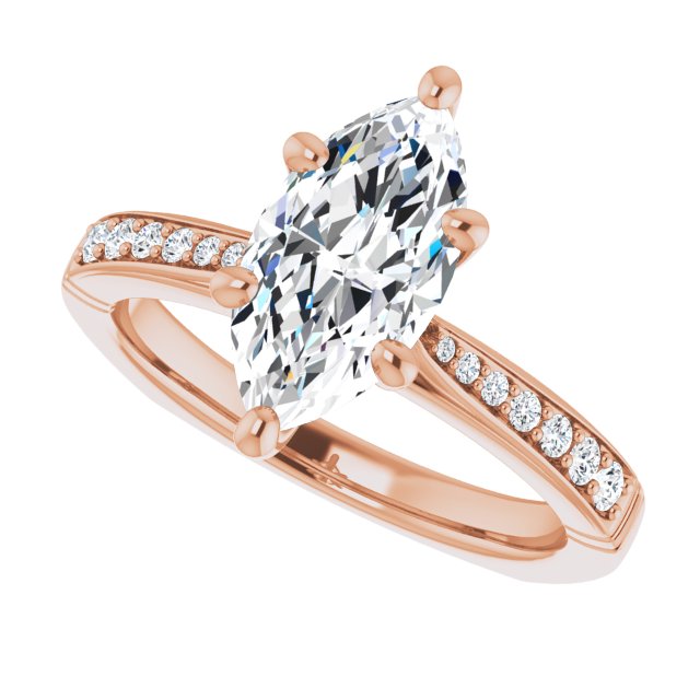 Cubic Zirconia Engagement Ring- The Ella Gabriela (Customizable Marquise Cut Design with Tapered Euro Shank and Graduated Band Accents)