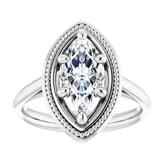 Cubic Zirconia Engagement Ring- The Eve (Customizable Marquise Cut Solitaire with Metallic Drops Halo Lookalike)