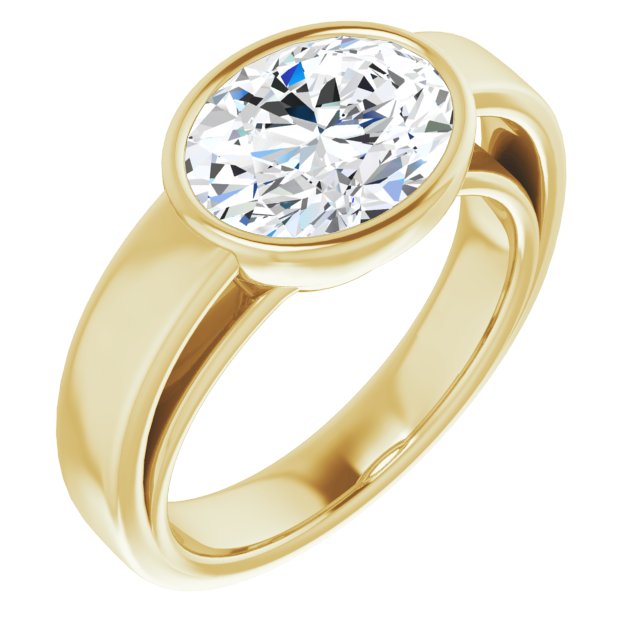 10K Yellow Gold Customizable Cathedral-Bezel Oval Cut Solitaire with Wide Band