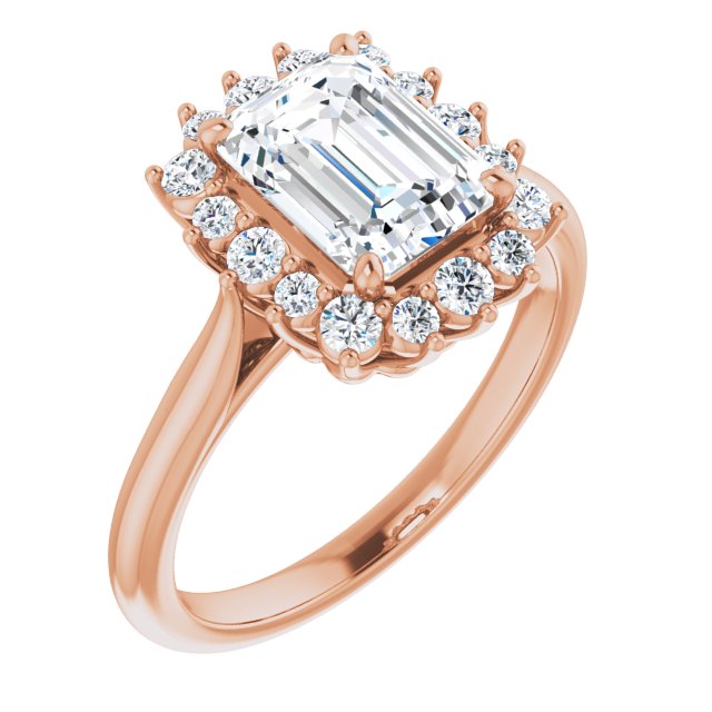 Cubic Zirconia Engagement Ring- The Honoka (Customizable Crown-Cathedral Emerald Cut Design with Clustered Large-Accent Halo & Ultra-thin Band)
