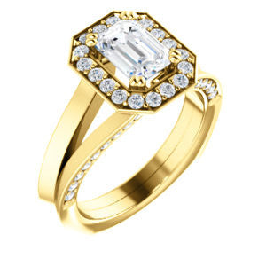 Cubic Zirconia Engagement Ring- The Jocelyn (Customizable Halo-Enhanced Radiant Cut featuring 3-side Accented Split-Band)