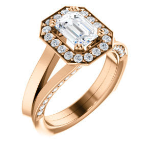 Cubic Zirconia Engagement Ring- The Jocelyn (Customizable Halo-Enhanced Radiant Cut featuring 3-side Accented Split-Band)