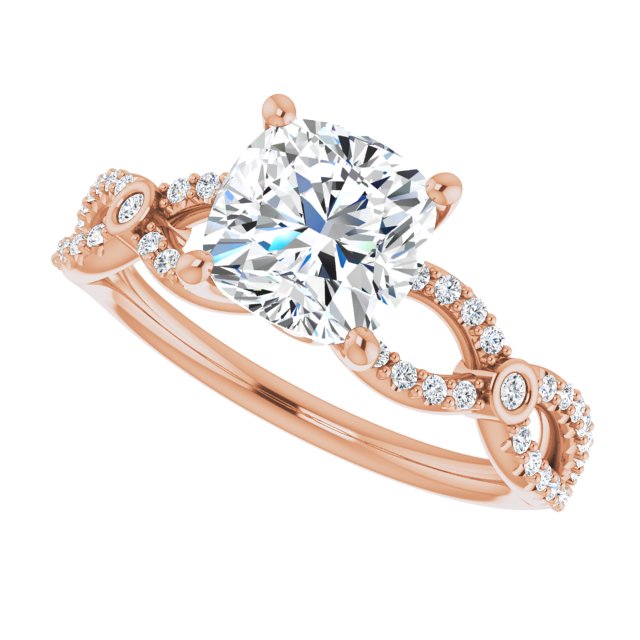 Cubic Zirconia Engagement Ring- The Aashi (Customizable Cushion Cut Design with Infinity-inspired Split Pavé Band and Bezel Peekaboo Accents)