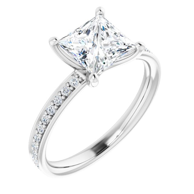 10K White Gold Customizable Classic Prong-set Princess/Square Cut Design with Shared Prong Band