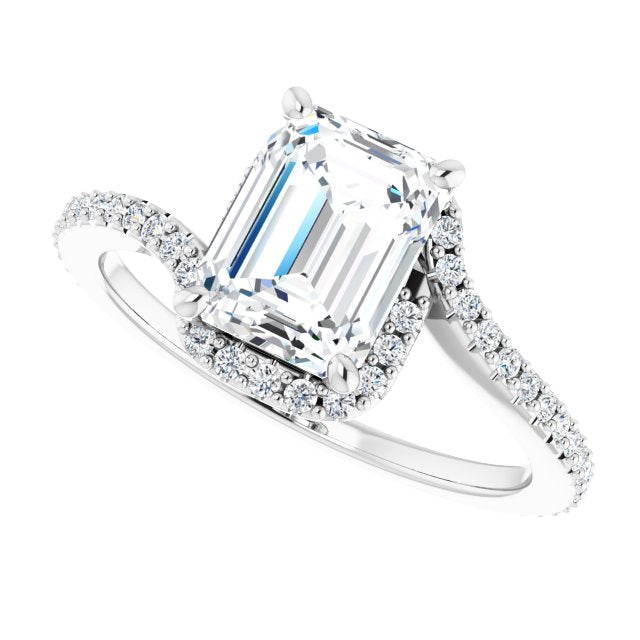 Cubic Zirconia Engagement Ring- The Essence (Customizable Artisan Radiant Cut Design with Thin, Accented Bypass Band)