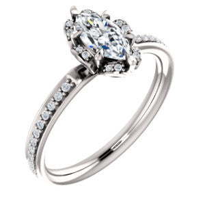 Cubic Zirconia Engagement Ring- The Rosie (Customizable Marquise Cut Style with Floral-Inspired Halo and Extra-Thin Pavé Band)