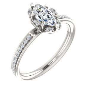 Cubic Zirconia Engagement Ring- The Rosie (Customizable Marquise Cut Style with Floral-Inspired Halo and Extra-Thin Pavé Band)