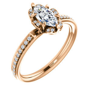 Cubic Zirconia Engagement Ring- The Rosie (Customizable Marquise Cut Style with Floral-Inspired Halo and Extra-Thin Pavé Band)