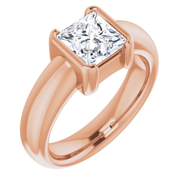 10K Rose Gold Customizable Bezel-set Princess/Square Cut Solitaire with Thick Band