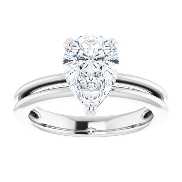 Cubic Zirconia Engagement Ring- The Evie (Customizable Pear Cut Solitaire with Grooved Band)