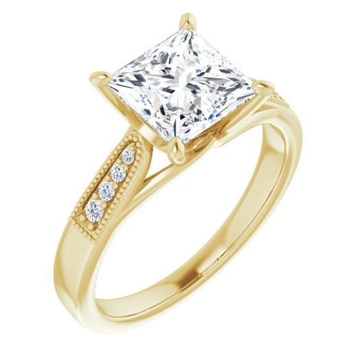 10K Yellow Gold Customizable 9-stone Vintage Design with Princess/Square Cut Center and Round Band Accents