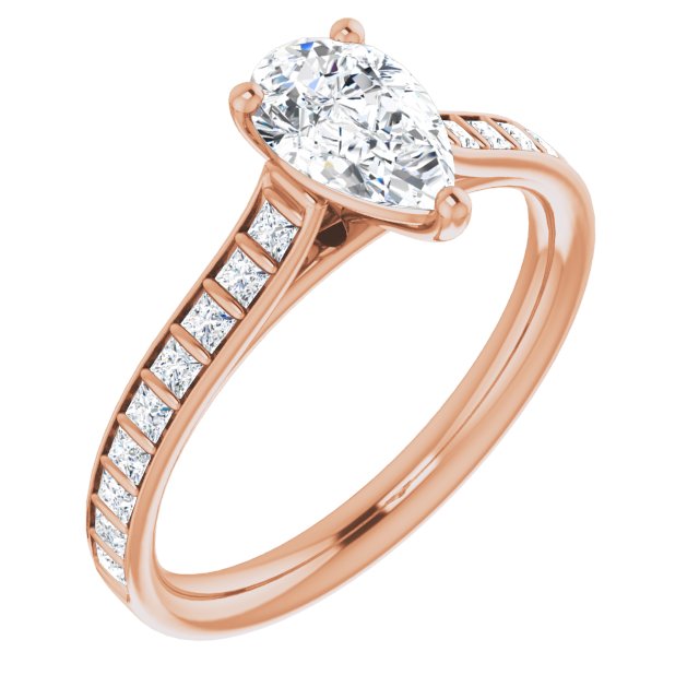 14K Rose Gold Customizable Pear Cut Style with Princess Channel Bar Setting
