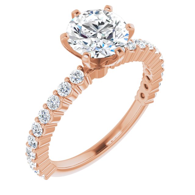 10K Rose Gold Customizable 8-prong Round Cut Design with Thin, Stackable Pav? Band