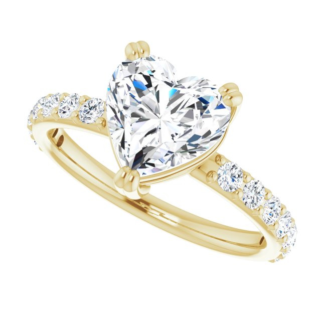 Cubic Zirconia Engagement Ring- The Chandita (Customizable Heart Cut Design with Large Round Cut 3/4 Band Accents)