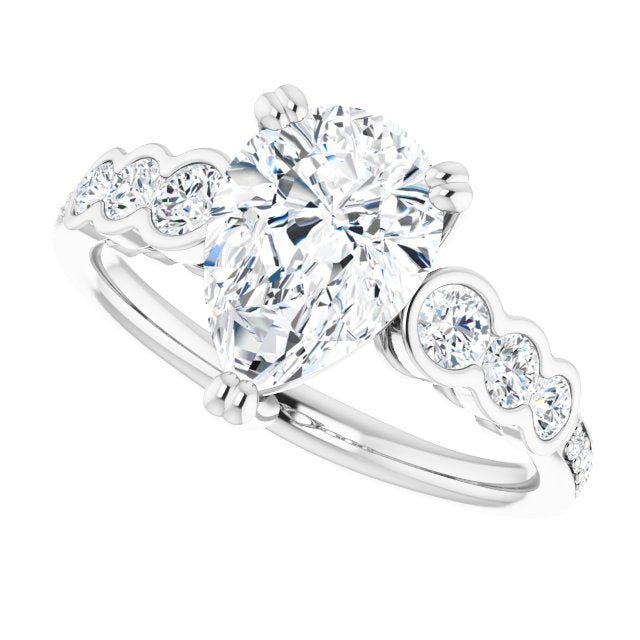 Cubic Zirconia Engagement Ring- The Jeanna (Customizable Pear Cut 7-stone Style Enhanced with Bezel Accents and Shared Prong Band)