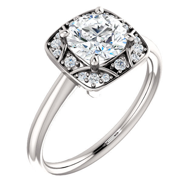 Cubic Zirconia Engagement Ring- The Rachal (Customizable Segmented Cluster-Halo Enhanced Round Cut Design with Thin Band)