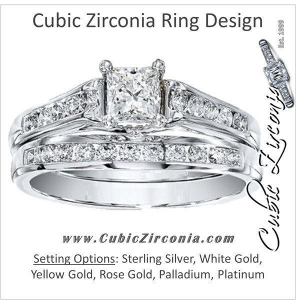 CZ Wedding Set, Style 10-59 feat The Jancy engagement ring (0.5-2.0 CT Princess Center Stone)