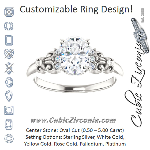 Cubic Zirconia Engagement Ring- The Lark (Customizable 7-stone Oval Cut Design with Vertical Round-Channel Accents)