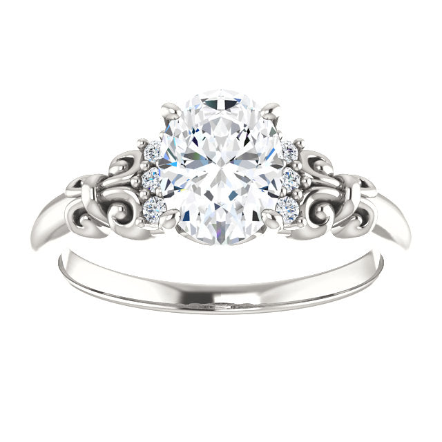 Cubic Zirconia Engagement Ring- The Lark (Customizable 7-stone Oval Cut Design with Vertical Round-Channel Accents)