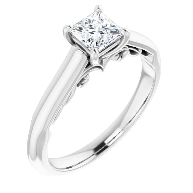 10K White Gold Customizable Princess/Square Cut Cathedral Solitaire with Two-Tone Option Decorative Trellis 'Down Under'