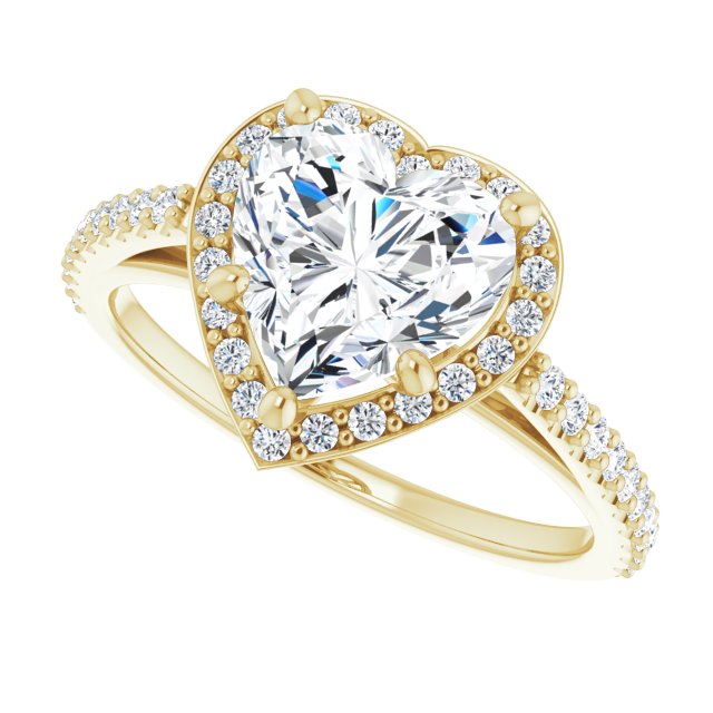 Cubic Zirconia Engagement Ring- The Catherine Lea (Customizable Heart Cut Design with Halo and Thin Pavé Band)