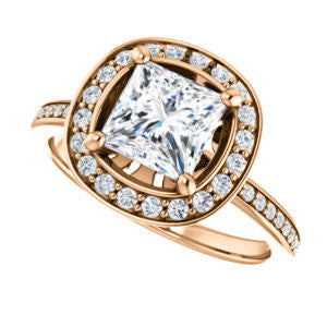 Cubic Zirconia Engagement Ring- The Nynaeve (Customizable Princess Cut Style with Thin Pavé Band and Halo Accents)