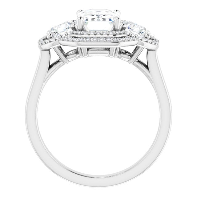 Cubic Zirconia Engagement Ring- The Fritzie (Customizable Cathedral-set Enhanced 3-stone Radiant Cut Design with Multidirectional Halo)