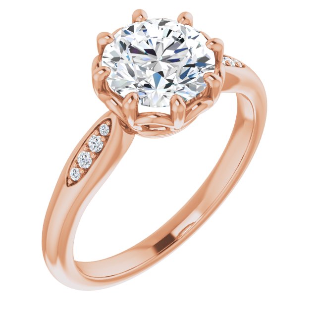 10K Rose Gold Customizable 9-stone Round Cut Design with 8-prong Decorative Basket & Round Cut Side Stones