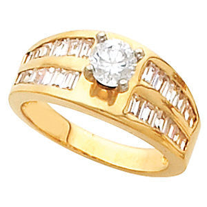 Cubic Zirconia Engagement Ring- The Juliana (Customizable Center with Double Row of Channel-set Baguettes)
