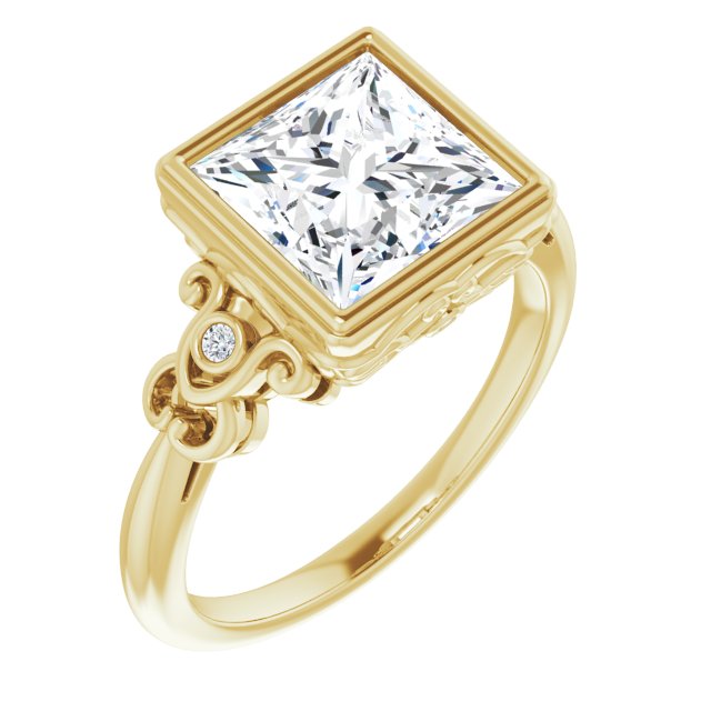 10K Yellow Gold Customizable 5-stone Design with Princess/Square Cut Center and Quad Round-Bezel Accents