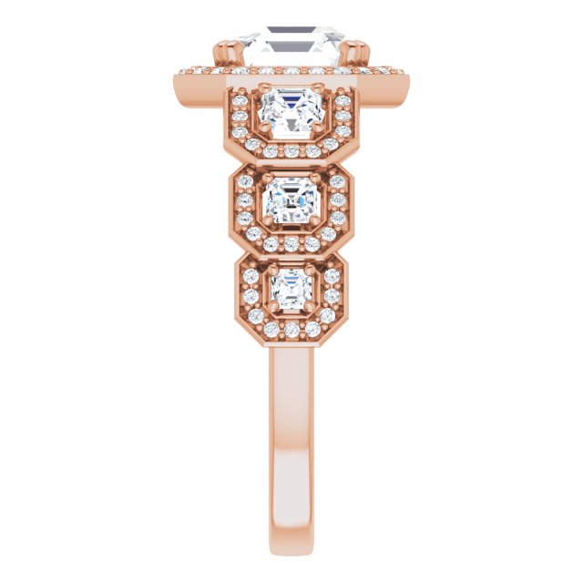 Cubic Zirconia Engagement Ring- The Carmela (Customizable Cathedral-Halo Asscher Cut Design with Six Halo-surrounded Asscher Cut Accents and Ultra-wide Band)