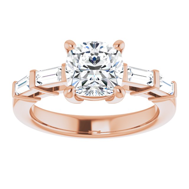 Cubic Zirconia Engagement Ring- The Bodhi (Customizable 9-stone Design with Cushion Cut Center and Round Bezel Accents)