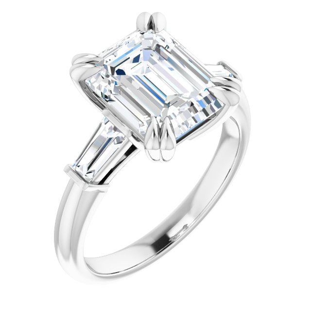 10K White Gold Customizable 3-stone Emerald/Radiant Cut Design with Tapered Baguettes